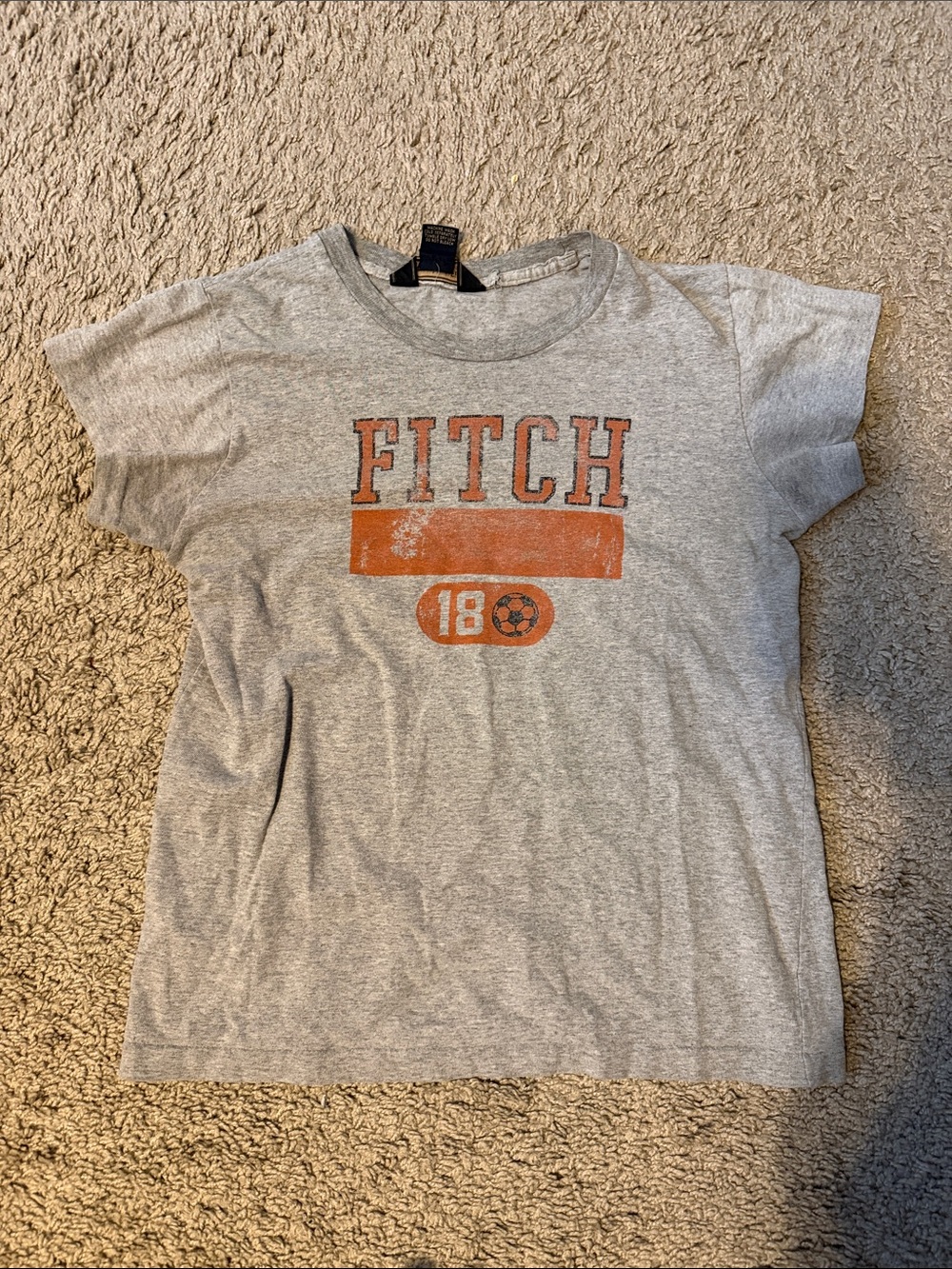 Abercrombie & Fitch Gray Tee with Orange 'FITCH' Graphic